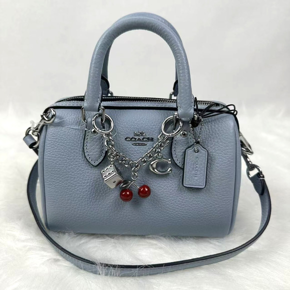 Coach Mini Rowan Crossbody Bag With Charms CBJ15 In Leather/Silver/Ice Blue NWT - Picture 1 of 10